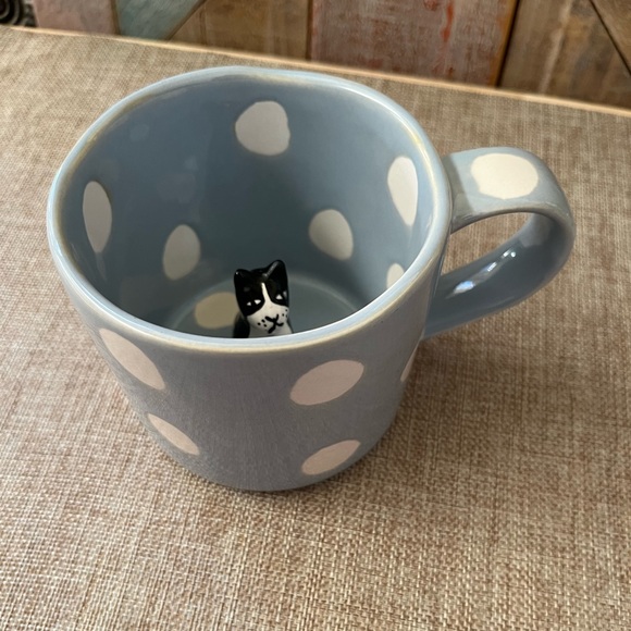 Anthropologie Blue and White Polka Dot Mug with Cat Detail - Picture 4 of 4